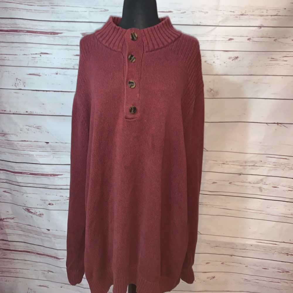 Oak Hill Burgundy Sweater Pullover Button Sweater